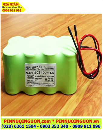 Pin 9.6v-SC3400mAh; Pin nuôi nguồn 9.6v-SC3400mAh, Pin sạc GREPOW NiMh 9.6v-SC3400mAh chất lượng cao